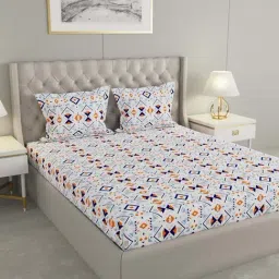 Raymond Home Shubham White & Blue 120 TC Cotton King Bedsheet with 2 Pillow Covers-image-53