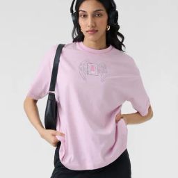 The Souled Store Pink Loose Fit TSS Originals Angel Card Oversized T Shirt-picture-43