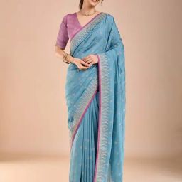 Saree Mall Light Blue Silk Embroidery Saree with Blouse Piece-image-36