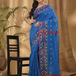 DESH BIDESH Floral Zari Silk Cotton Handloom Taant Saree-image-74