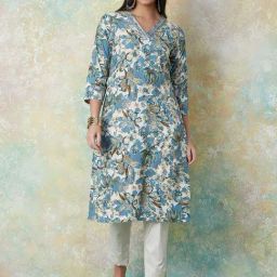 Melange by Lifestyle Blue Printed Straight Kurta-picture-25