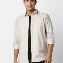 Peter England Grey Slim Fit Striped Shirt-image-42