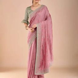 Saree Mall Pink Silk Embroidery Saree with Blouse Piece-image-83