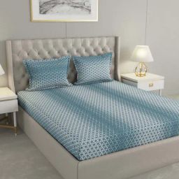 Raymond Home Shubham Blue 120 TC Cotton King Bedsheet with 2 Pillow Covers-image-85