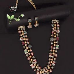 Abdesigns Ruby Red Jaipuri Beads Stone Mala With Pair Of Earrings-image-51