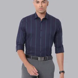 Van Heusen Navy Slim Fit Striped Shirt-picture-2
