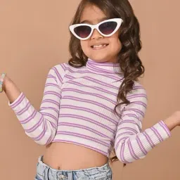 LilPicks Kids Lavender & White Striped Full Sleeves Crop Top-image-103