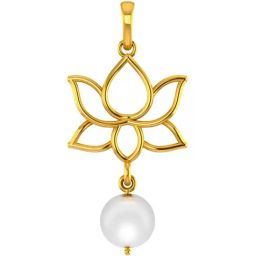 P.C. Chandra Jewellers 14k Yellow Gold Lotus Shaped Pendant with Pearl Detailing for Women & Girls-17