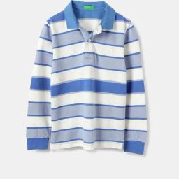 United Colors of Benetton Kids Light Blue Cotton Striped Full Sleeves Polo T-Shirt-image-94