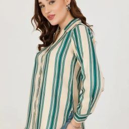 Mustard Green & Beige Striped Casual Shirts-image-57