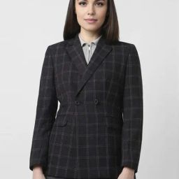 Van Heusen Black Chequered Formal Blazer-image-23