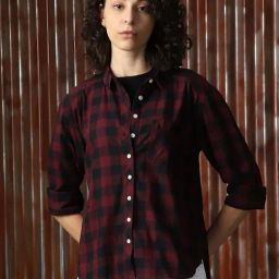High Star Navy & Maroon Cotton Checks Shirt-image-36