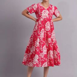 DECKEDUP Magenta Floral Print Midi Dress-image-89