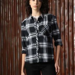 High Star Black & White Cotton Checks Shirt-image-49