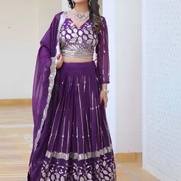 BAESD Embellished Sequinned Semi-Stitched Lehenga & Unstitched Blouse With Dupatta image 2