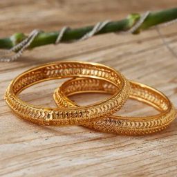 Zeneme Gold Plated Textured Intricate Bangle for Women Set of 2-41