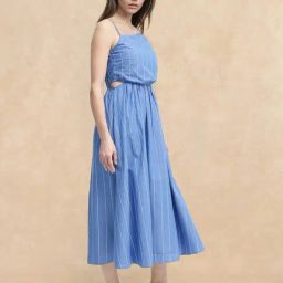 RAREISM Blue Cotton Striped Sleeveless Dress-image-37