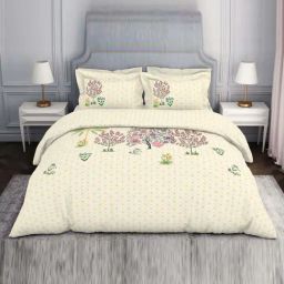 Spaces Gulbahar Beige Cotton Viscose 138 TC Double Bedsheet with 2 Pillow Covers-image-27