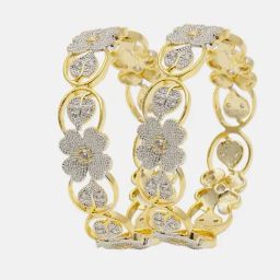 Zeneme Gold Plated Dual Toned AD Studded Bangles for Women Set of 2-picture-7