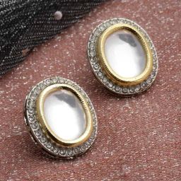 Panash Gold Toned & White Oval Stud Earrings-image-61