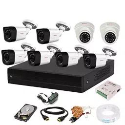 CP Plus 2.4MP White and Black 6 Pcs Outdoor 2 Pcs Indoor Camera 8 Channel DVR and Hard Disk Kit with All Accessories 8CHDVR-6B-2D-20-12