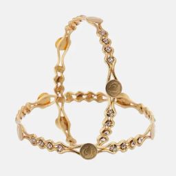 Zeneme Gold Plated CZ Studded Bangles for Women Set of 2-image-80