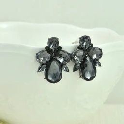 Oomph Jewellery Black Floral Crystal Large Fashion Stud Earrings-15
