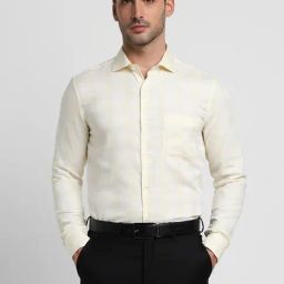 Peter England Elite Yellow Cotton Slim Fit Shirt-image-42