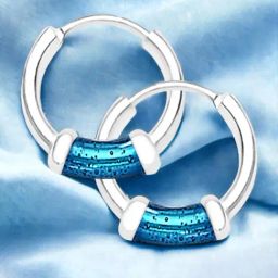 Taraash 92.5 Sterling Silver Metallic Blue Enamel Hoop Earring-image-28
