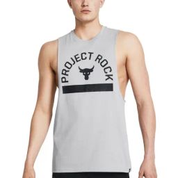 Under Armour Grey Cotton Slim Fit Printed Tank Tee-image-129