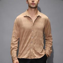 Campus Sutra Brown Poly Spandex Regular Fit Textured Shirt-image-45