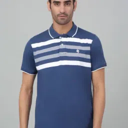 Cantabil Blue Regular Fit Striped Polo T-Shirt-picture-13