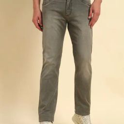 Cantabil Olive Green Regular Fit Solid Denim Jeans-image-38