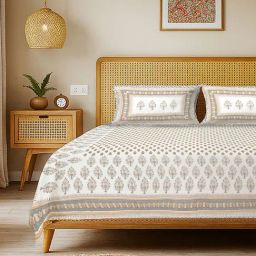 Urban Space Padmini Soft Brown Cotton Jaipuri Handblock Printed 200 TC King Bedsheets with 2 Pillow Covers-picture-10