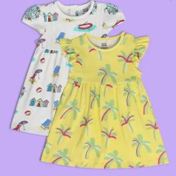 MINIKLUB Kids Yellow & White Printed Dress (Pack Of 2)-image-22