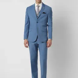 Van Heusen Blue Slim Fit Texture Three Piece Suits-image-51