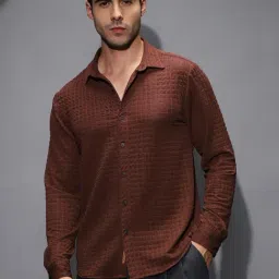 Campus Sutra Brown Poly Spandex Regular Fit Textured Shirt-picture-27