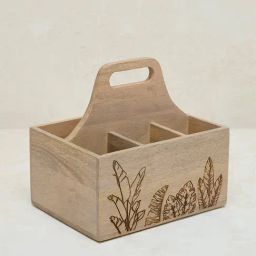 Westside Home Light Brown Leaf Etched Wooden Cutlery Caddy-22