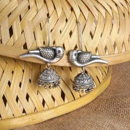 Teejh Ethnic Gatrikaa Silver Oxidized Jhumki Earring-image-28