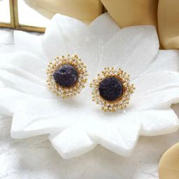 Teejh Roop Black Druzy Stone Stud Earrings-12