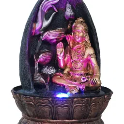 CHRONIKLE Gold & Grey Polyresin Lord Shiva Showing Mudra Water Fountain-image-66