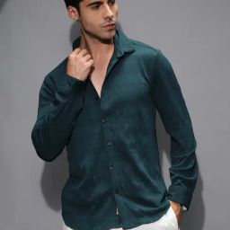 Campus Sutra Teal Poly Spandex Regular Fit Textured Shirt-picture-14