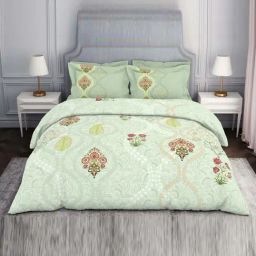 Spaces Gulbahar Light Green Cotton Viscose 138 TC Double Bedsheet with 2 Pillow Covers-image-8