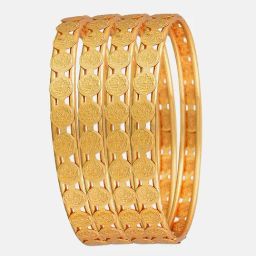 Zeneme Gold Plated Temple Coin Detailed Bangles for Women Set of 2-45