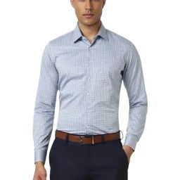 Van Heusen Blue Cotton Slim Fit Checks Shirt-image-74