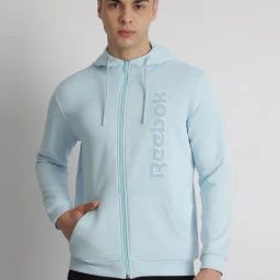 Reebok Blue Regular Fit Printed Hooded Jacket-image-70