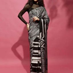 Navyasa By Liva Black & White Satin Printed Saree-picture-16
