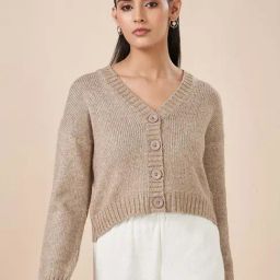 Akkriti by Pantaloons Brown Solid Cardigan-43