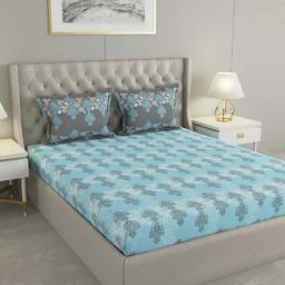 Raymond Home Camphor Blue 144 TC Cotton Queen Bedsheet with 2 Pillow Covers-image-60