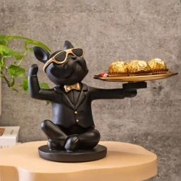 Smokey Cocktail Black Resin Sturdy Dog Statue With Tray-image-74
